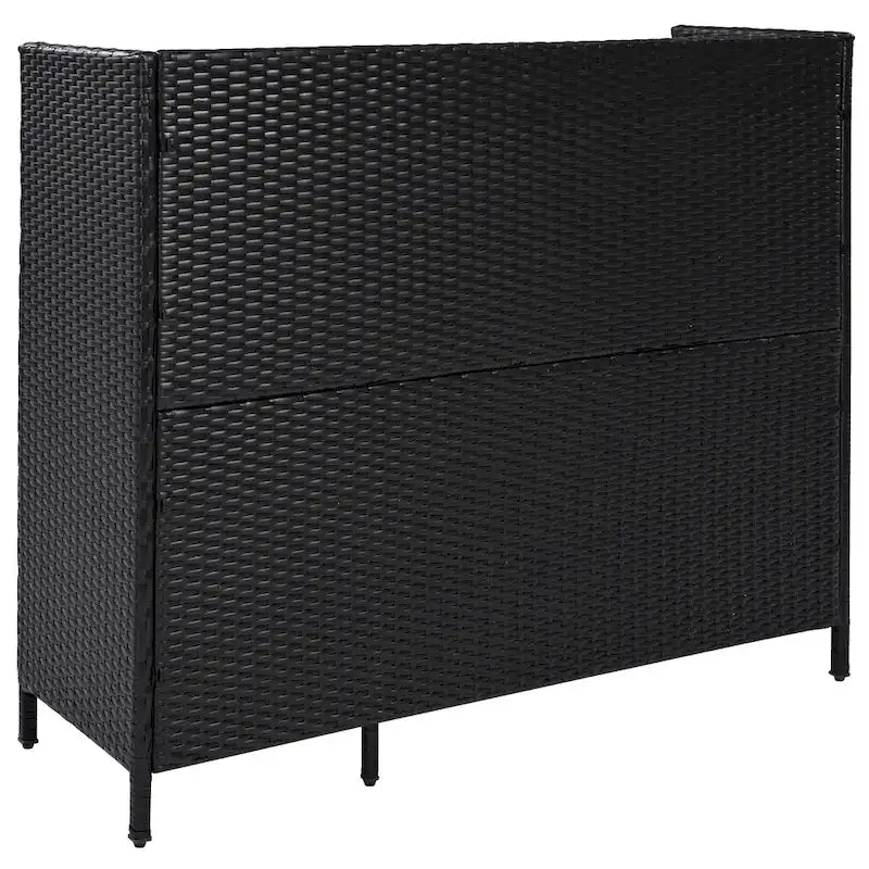 Wicker Outdoor Storage Cabinet Weather-proof Kitchen Island Rattan Bar Table with Tempered Glass Desktop and Drawer Pool Toys