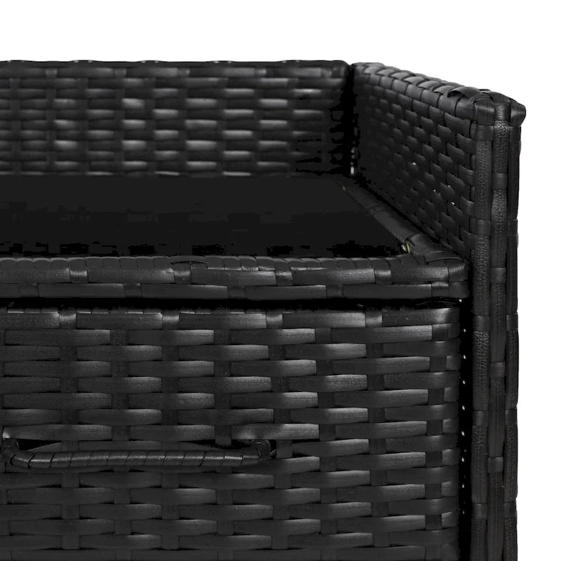 Wicker Outdoor Storage Cabinet Weather-proof Kitchen Island Rattan Bar Table with Tempered Glass Desktop and Drawer Pool Toys