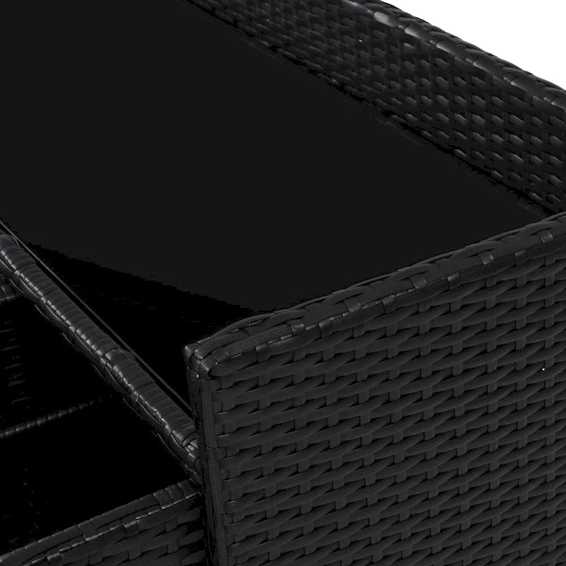 Wicker Outdoor Storage Cabinet Weather-proof Kitchen Island Rattan Bar Table with Tempered Glass Desktop and Drawer Pool Toys