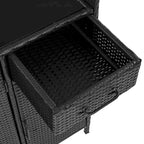 Wicker Outdoor Storage Cabinet Weather-proof Kitchen Island Rattan Bar Table with Tempered Glass Desktop and Drawer Pool Toys