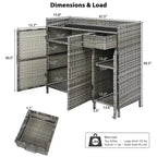 Wicker Outdoor Storage Cabinet Weather-proof Kitchen Island Rattan Bar Table with Tempered Glass Desktop and Drawer Pool Toys