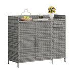 Wicker Outdoor Storage Cabinet Weather-proof Kitchen Island Rattan Bar Table with Tempered Glass Desktop and Drawer Pool Toys