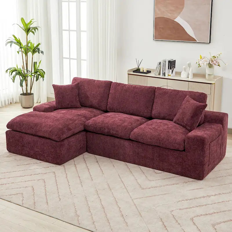 L-Shaped Reversible Sectional Sofa Chenille Fabric Couch Chaise