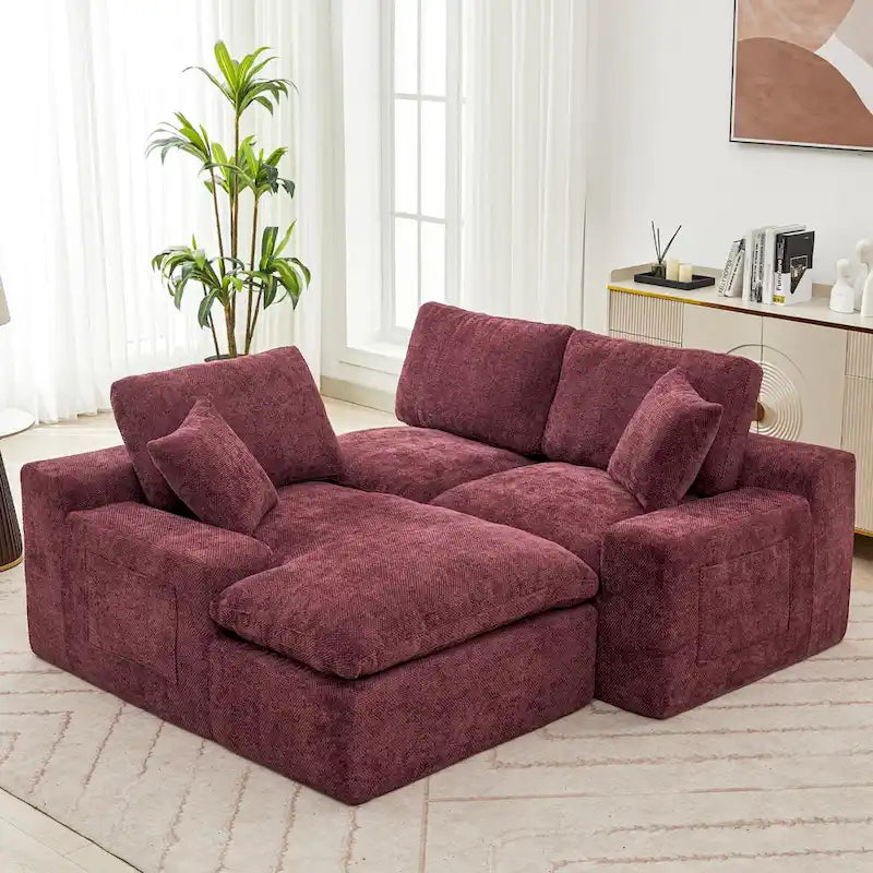 L-Shaped Reversible Sectional Sofa Chenille Fabric Couch Chaise