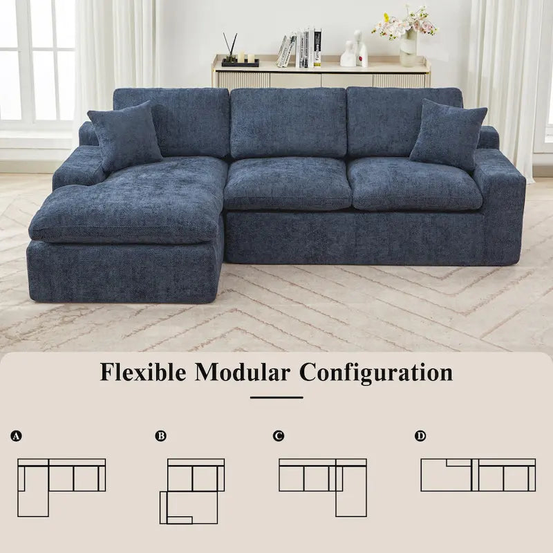 L-Shaped Reversible Sectional Sofa Chenille Fabric Couch Chaise