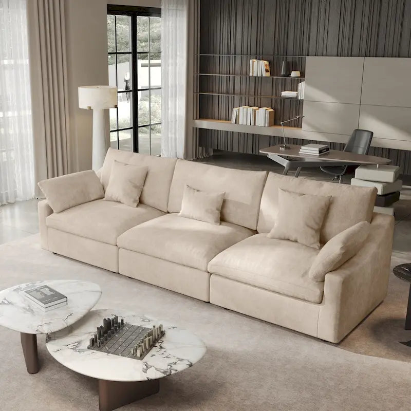 Modern Comfy Linen Sectional Sofa 3-Seater Down Filled Cloud Couch