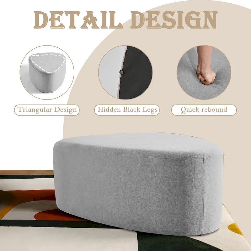 43 Rounded Triangle Upholstered Ottoman, Oversize Fabric Ottoman Footstool