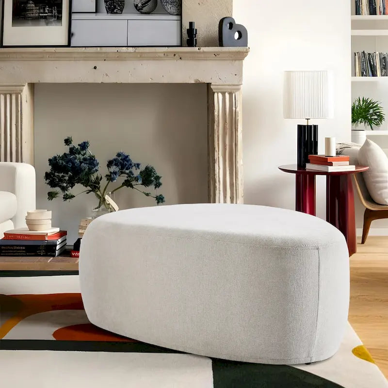 43 Rounded Triangle Upholstered Ottoman, Oversize Fabric Ottoman Footstool