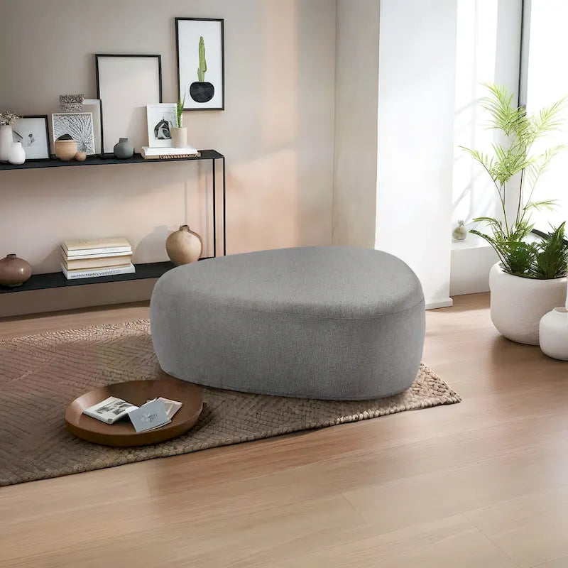 43 Rounded Triangle Upholstered Ottoman, Oversize Fabric Ottoman Footstool