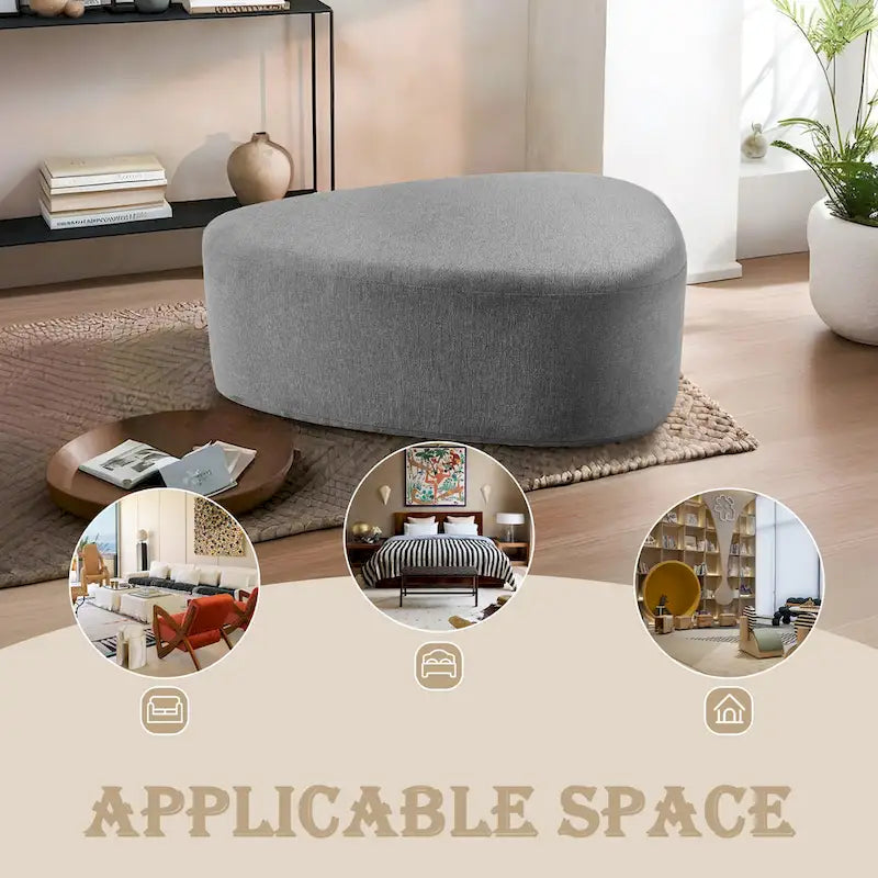 43 Rounded Triangle Upholstered Ottoman, Oversize Fabric Ottoman Footstool