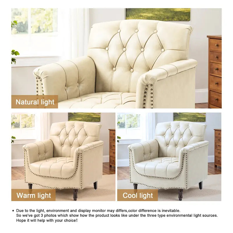 Tufted Vegan Leather Accent Chair Upholstered Armchair