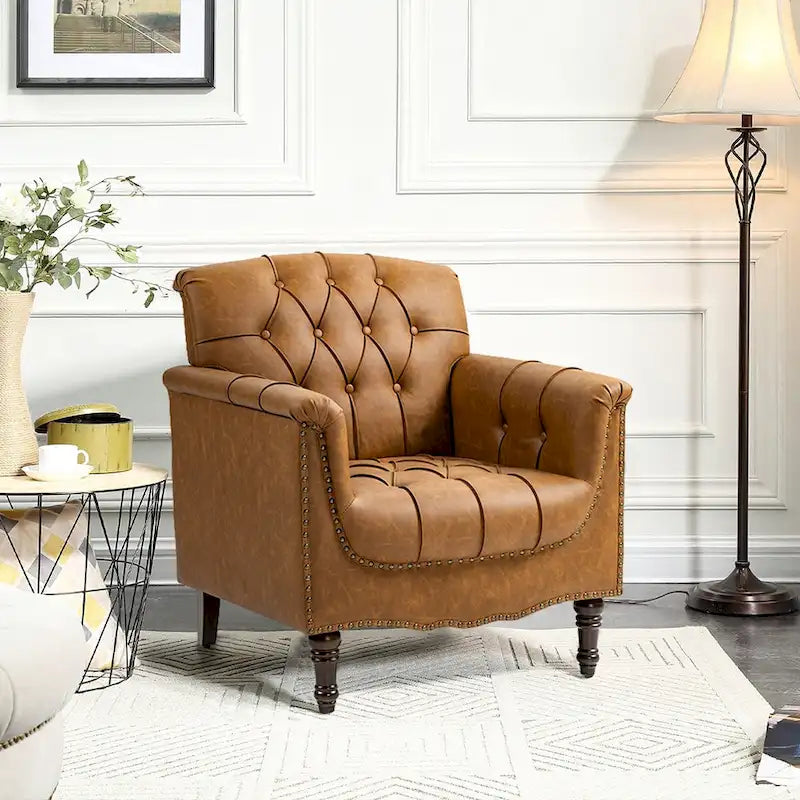 Tufted Vegan Leather Accent Chair Upholstered Armchair