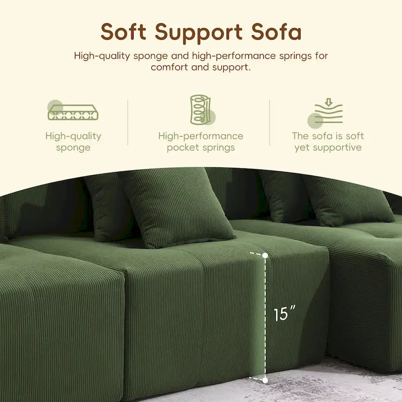 L Shaped Modular Cloud Sofa, Sectional Corduroy Couch