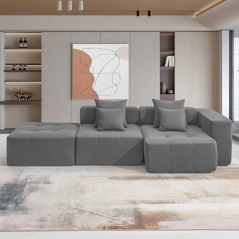 L Shaped Modular Cloud Sofa, Sectional Corduroy Couch