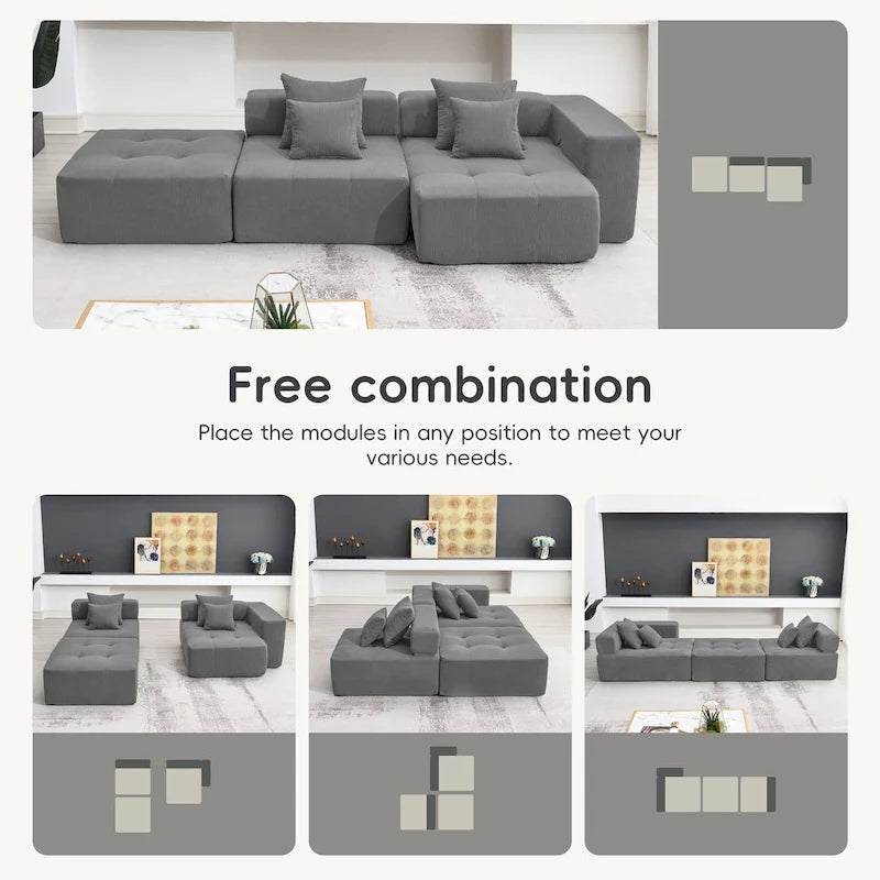 L Shaped Modular Cloud Sofa, Sectional Corduroy Couch