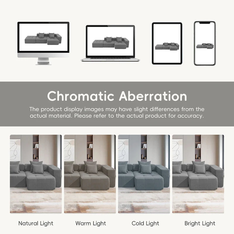 L Shaped Modular Cloud Sofa, Sectional Corduroy Couch