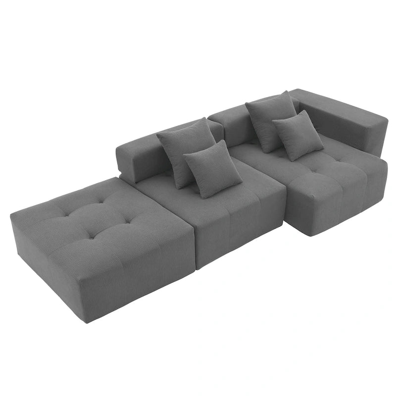 L Shaped Modular Cloud Sofa, Sectional Corduroy Couch