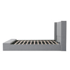 Queen Size Platform Bed with Vertical Channel Wingback Headboard - Upholstered Bed with Footboard Storage, Grey Linen Fabric Bed