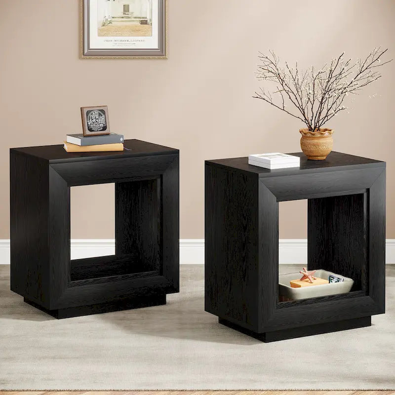 Wood End Table with Storage, Walnut Nightstands for Living Room, Bedroom