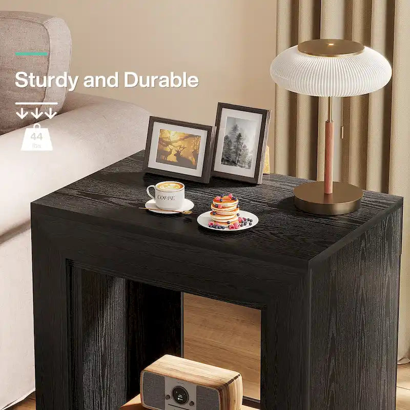 Wood End Table with Storage, Walnut Nightstands for Living Room, Bedroom