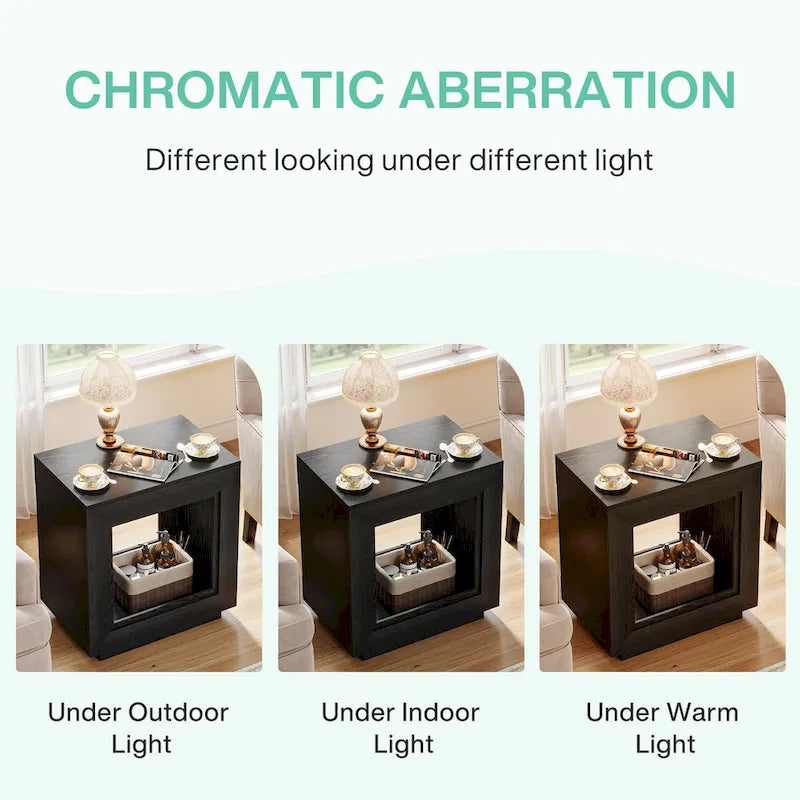 Wood End Table with Storage, Walnut Nightstands for Living Room, Bedroom