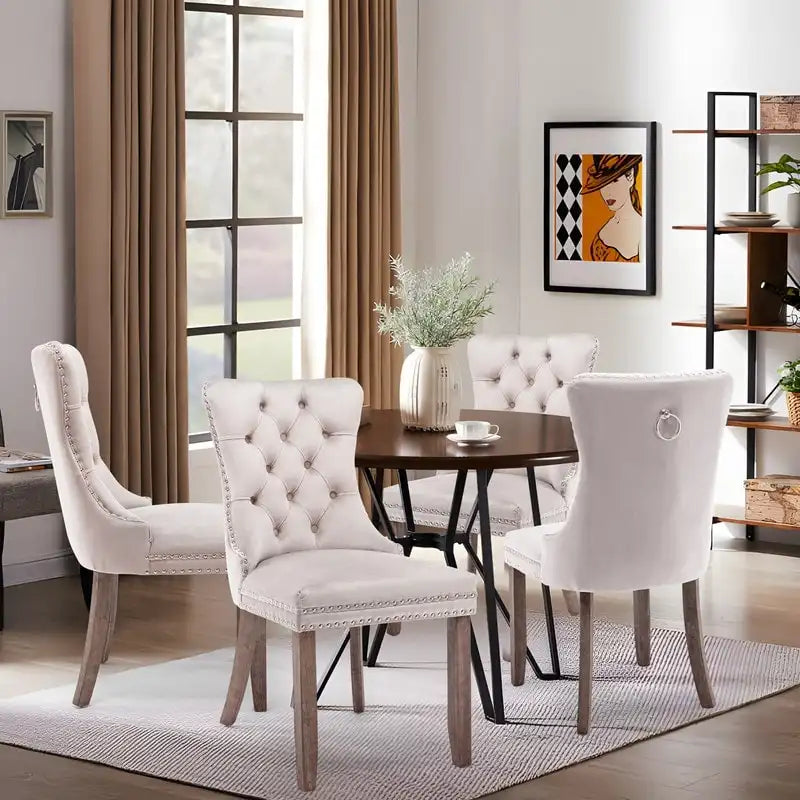 Solid Wood Velvet Upholstered Dining Chair Set of 4