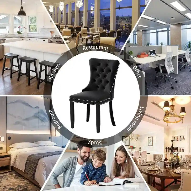 Solid Wood Velvet Upholstered Dining Chair Set of 4