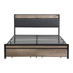Full Size Metal Platform Bed with Drawers and Storage Headboard