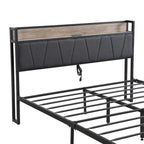 Full Size Metal Platform Bed with Drawers and Storage Headboard