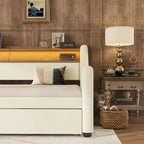White Twin Size Upholstered Daybed with Trundle and LED