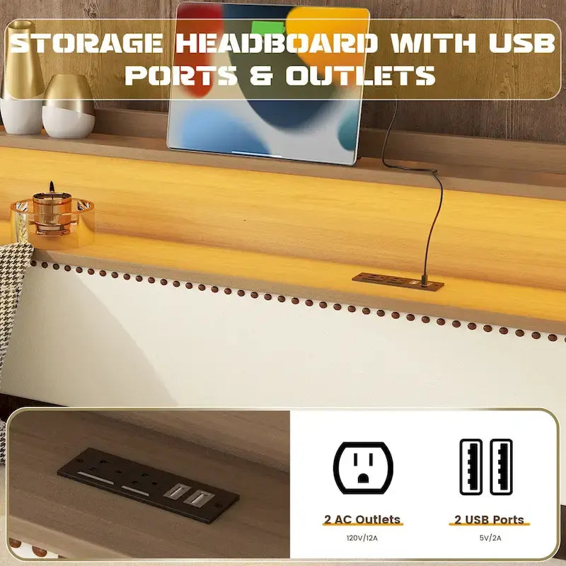 White Twin Size Upholstered Daybed with Trundle and LED