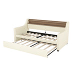 White Twin Size Upholstered Daybed with Trundle and LED