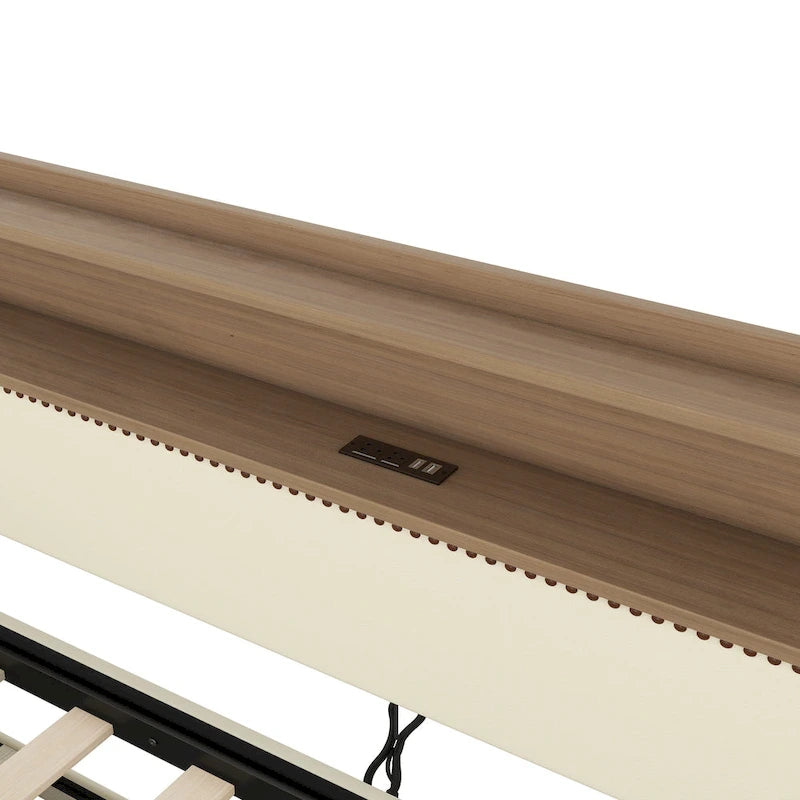 White Twin Size Upholstered Daybed with Trundle and LED