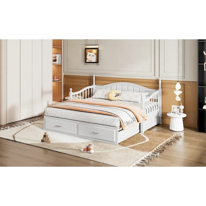 Twin Wooden Daybed with 2 Drawers & Trundle