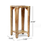 13 Boho Wooden Side Table with Handcrafted Wood Structure and Concave Design