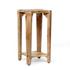13 Boho Wooden Side Table with Handcrafted Wood Structure and Concave Design