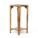 13 Boho Wooden Side Table with Handcrafted Wood Structure and Concave Design
