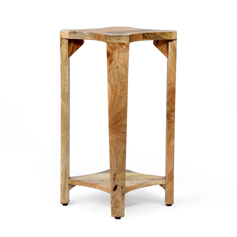 13 Boho Wooden Side Table with Handcrafted Wood Structure and Concave Design