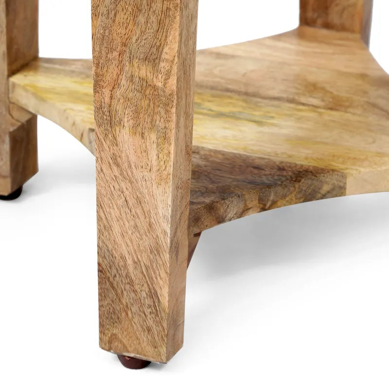 13 Boho Wooden Side Table with Handcrafted Wood Structure and Concave Design