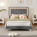 Grey Twin Velvet Bed with LED Lights & Tufted Headboard