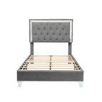 Grey Twin Velvet Bed with LED Lights & Tufted Headboard