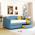 Twin Velvet Daybed with Drawers & Wood Slats