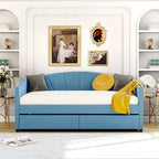 Twin Velvet Daybed with Drawers & Wood Slats