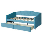 Twin Velvet Daybed with Drawers & Wood Slats
