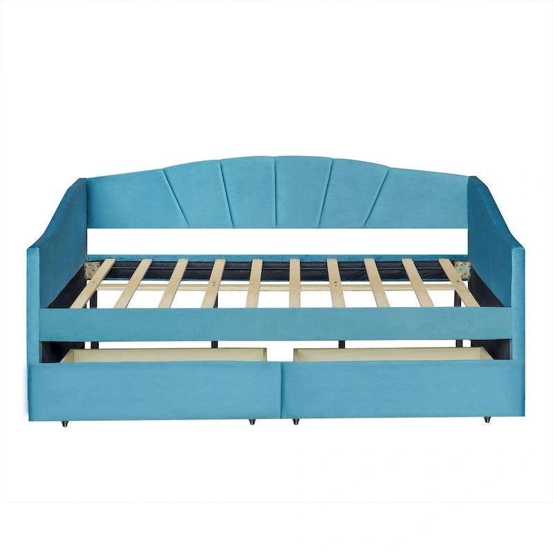 Twin Velvet Daybed with Drawers & Wood Slats