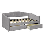 Twin Velvet Daybed with Drawers & Wood Slats