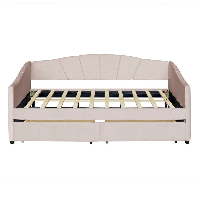 Twin Velvet Daybed with Drawers & Wood Slats