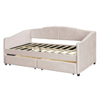 Twin Velvet Daybed with Drawers & Wood Slats