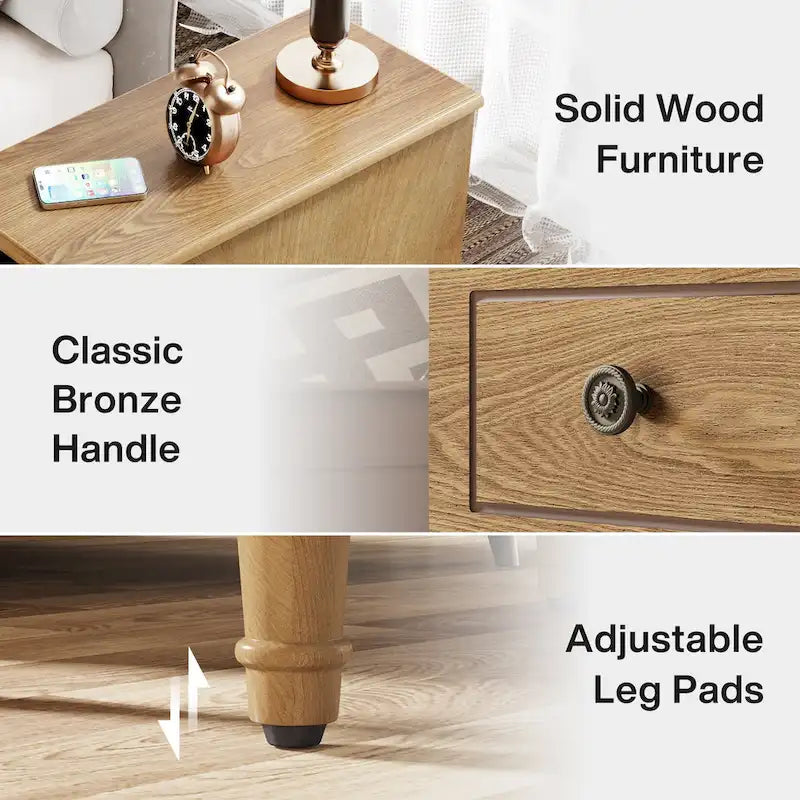 Wood End Table, Fully Assembled Narrow Side Table with 3 Drawers