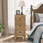 Wood End Table, Fully Assembled Narrow Side Table with 3 Drawers